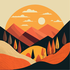Desert Sun Vector Landscape