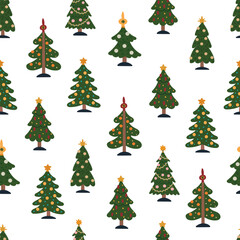 Christmas decorated trees seamless pattern background for packaging and decoration
