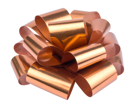 Gleaming copper-colored decorative bow with swirling loops isolated on a transparent background - Powered by Adobe