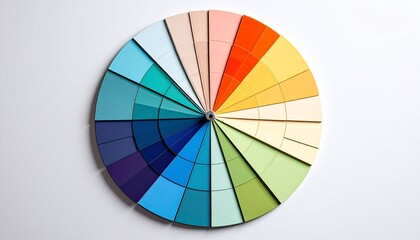 Obraz premium 🎨 Circular Wooden Color Wheel with Painted Panels Radiating from Metallic Hub in Vibrant Spectrum