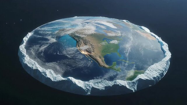 Flat earth map depicts a flat planet, suitable for digital design, conspiracy theory concept, educational purposes, and controversial topics