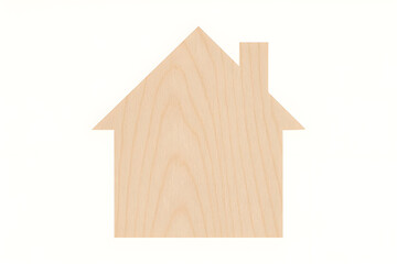 Minimalist wooden house shape cutout isolated on a white background. Simple icon representing home, real estate, or housing.