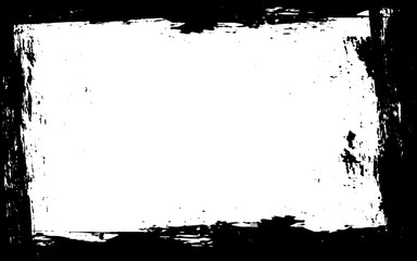 Grunge rectangle border. Dark textured frame with empty space on white background. Vector illustration