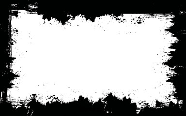 Fototapeta premium Black ink brush painting blank frame border picture artistic grunge graphic element. 