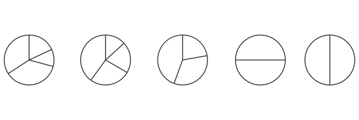Parts of diagram wheel from 1 to 20. Outline black graphics. Template of pie chart. Coaching blank. Segmented charts. Sectors divide the circle on equal parts. Pie charts, pizza charts infographic set