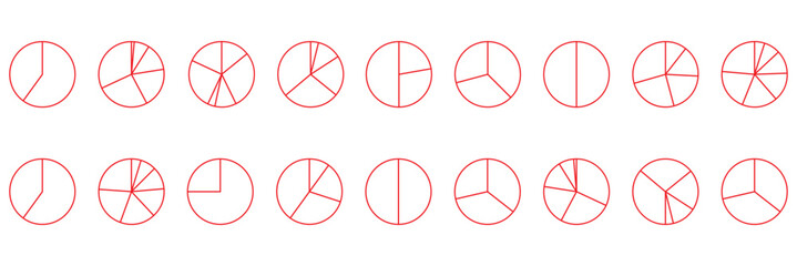 Segment slice line art. Pie chart icon. Wheel round diagram part. Circle section graph. 2,3,4,5,6 segment infographic. Five phase, six circular cycle. Geometric element. Vector illustration 