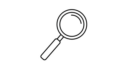 Magnifying glass icon drawn in simple black line art for search and analysis visual storytelling in design suitable for educational content and media projects.