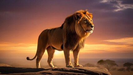 Lion Silhouetted Against a Fiery African Sunset