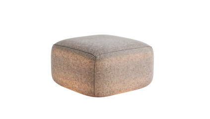 Modern beige fabric ottoman pouf for living room interior, minimalist square footstool, soft upholstered furniture accent