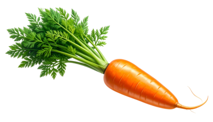 Vibrant orange carrot with lush green foliage, isolated on a transparent background