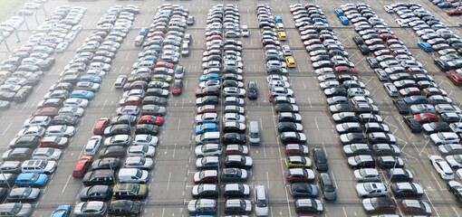 Aerial view of a storage facility for new cars