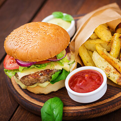 hamburger with french fries
