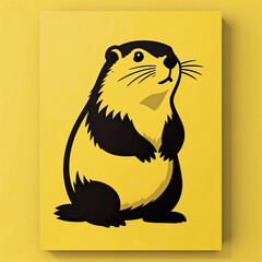 Artistic poster of a groundhog on a bright, vibrant yellow background for Groundhog Day