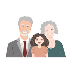 Portrait of happy grandparents and granddaughter having fun together. Vector isolated illustration.