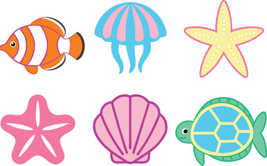 Ocean Sea Life Clipart Collection. Marine Life Illustration Set from the Ocean. Underwater Sea Life Artwork Collection. Ocean Animals Illustration for Creative Projects. Colorful Sea Life Design