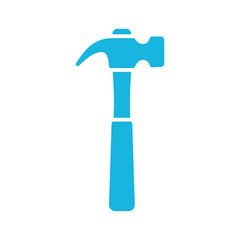 Simple blue hammer icon on white background
