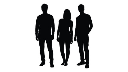 Three people standing together in a dark contrasting visual representation silhouette