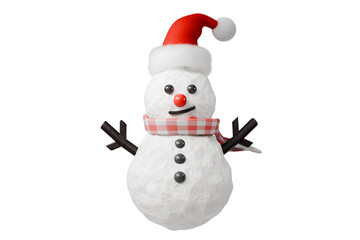 3d smiling snowman icon. christmas holiday concept. minimal cartoon winter character christmas mascot for web banner ad. isolated on white background. 3d render.