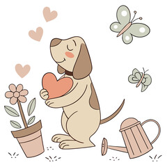 SVG art: A Peaceful Bloodhound in a Spring garden vibe with holding a heart, tinted with Spring Garden tones