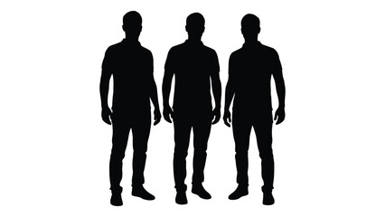 Three men standing side by side depicted in a striking black and white silhouette