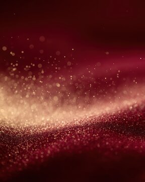 Abstract background of shimmering gold metallic dust falling across a field of deep ruby red, creating a dynamic, high-end celebratory sparkle effect.