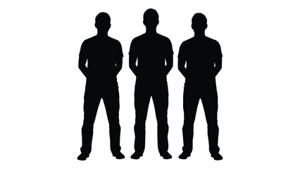 Four men standing together in a dark solid form a striking visual silhouette