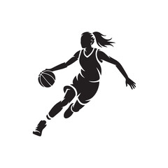 Female Basketball Player in Action Pose Symbol Icon Isolated on White Background Vector