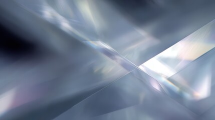 Dynamic abstract composition featuring shattering geometric planes rendered in iridescent hyper-chrome, reflecting a subtle, distorted digital grid environment, conveying complex data fracturing.