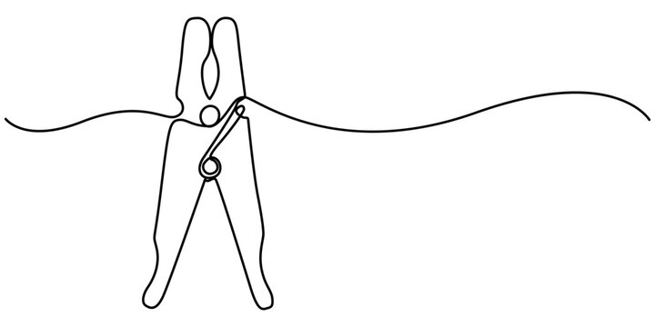 plastic cloth clip continuous one line drawing, Clothes pin continuous single line drawing. One line art clothes pin. Vector illustration. 