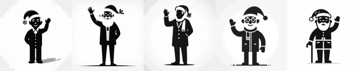 vector silhouette full body of grandfather waving his hand saying hello christmas