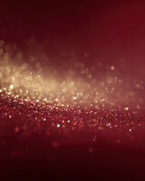 Abstract background of shimmering gold metallic dust falling across a field of deep ruby red, creating a dynamic, high-end celebratory sparkle effect.