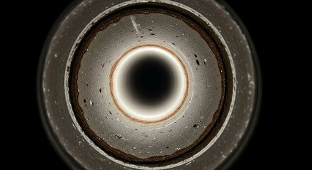 Closeup of circular pipe interior with light reflection and texture  