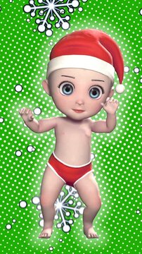 Cute Santa baby dancing with a hat isolated in a colorful background. Seamless funny Christmas vertical video.