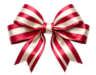 A close-up of a festive, elegant, striped bow in shades of red and white, tied neatly