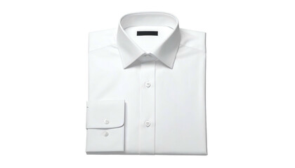 A crisp, neatly folded white dress shirt with buttons and a structured collar