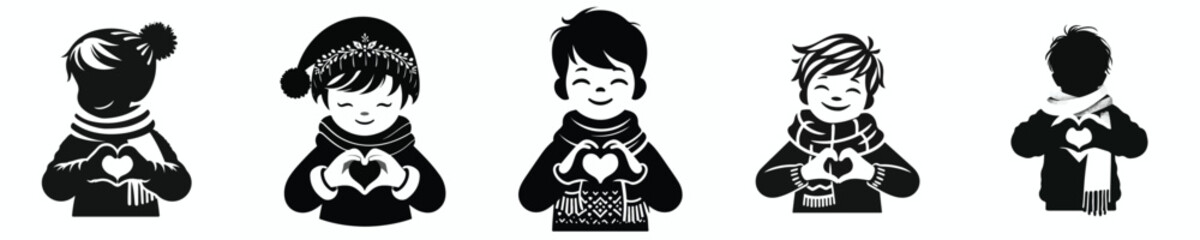 vector silhouette of a little boy forming hands as a symbol of Christmas love