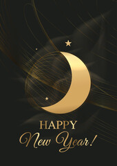 Abstract Golden Christmas  Vector Background with Moon