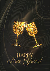 Abstract Golden Christmas Glasses of Champagne Vector Background 