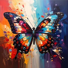 Vibrant abstract painting of a colorful butterfly with open wings