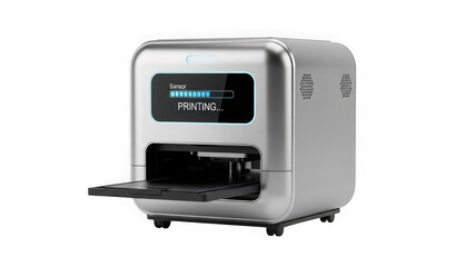 Fototapeta premium Modern Silver Mini Printer Device with Digital Display.