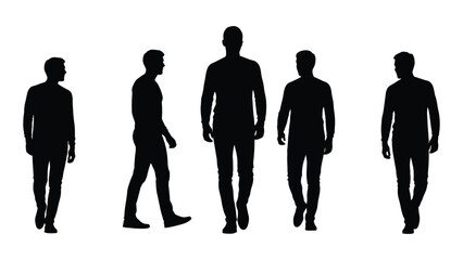a row of six black male figures shown in a dynamic walking pose silhouette