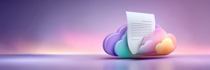 Data cloud storage concept with colorful cloud and document on gradient background evoking calm