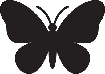 Black silhouette of a butterfly with large wings and antennae on a white background