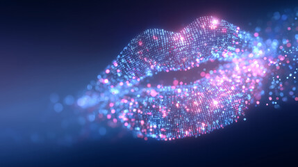 Binary code forms abstract lips, symbolizing the fusion of technology and sensuality. This concept highlights the role of AI in modern expressions of communication in a digital world