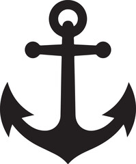 Black silhouette of a nautical anchor with a circular ring and two flukes maritime