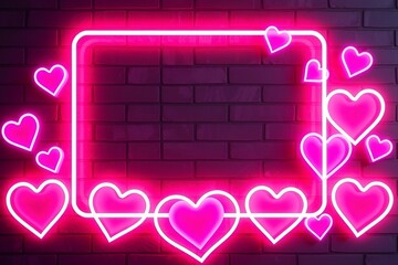 Neon Pink Heart Border on Brick Wall &ndash; Romantic Glow Design