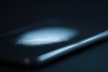 Conceptual image of digital fingerprint recognition on a glowing smartphone screen, personal identity and security.