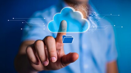Cloud computing technology concept with user touching digital icon
