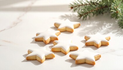 Festive Christmas Cookies with Icing and Sprinkles on Rustic Wooden Table