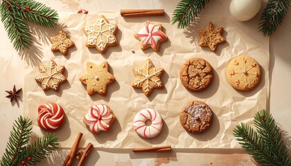 Festive Christmas Cookies with Icing and Sprinkles on Rustic Wooden Table